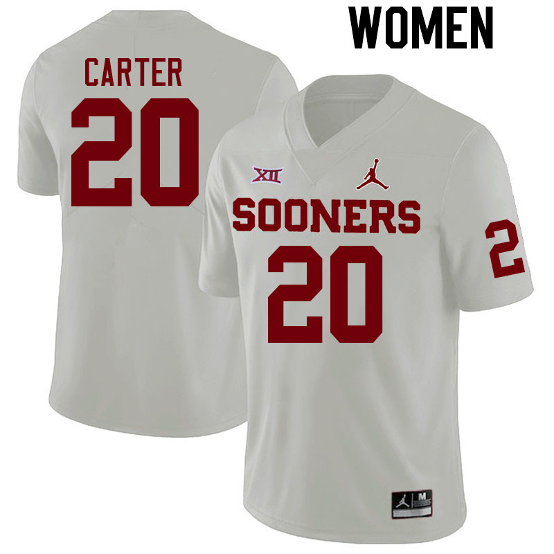 Women #20 Lewis Carter Oklahoma Sooners College Football Jerseys Stitched Sale-White - Click Image to Close